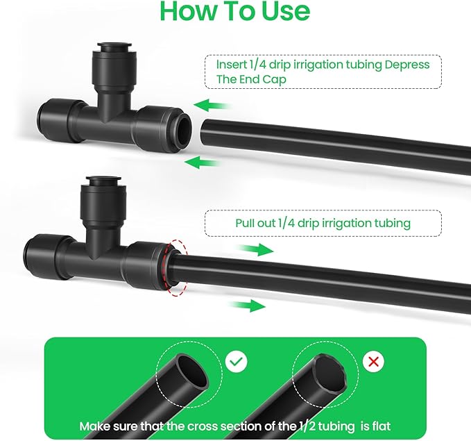 MIXC Quick Connect 1/4" Drip Irrigation Tee Connectors, Universal Barbed Fittings for 1/4" Tubing, Leak-Free Solution for Sprinkler & Drip Systems, 15 Pack