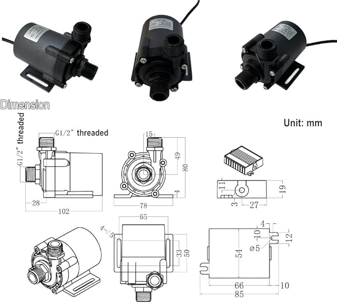 SHYSKY Speed/Flow Adjustable Smart Brushless Water Pump DC55E-12120A 12VDC 54W 12m 39ft 528GPH Low Noise, For Water Circulation Pressurization Cooling sys