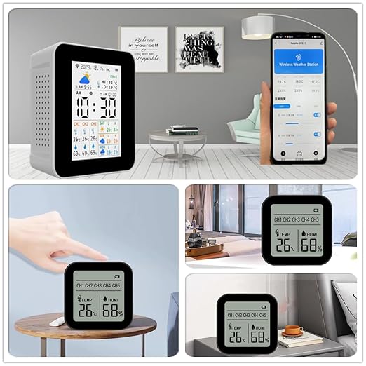 Weather Stations Wireless Indoor Outdoor Thermometer Alarm & Smart WiFi Weather Forecast Next 3 Days with Phone App Temperature & Humidity Monitor with 3 sensors Store 1 Year's Data. (2CO17-3)