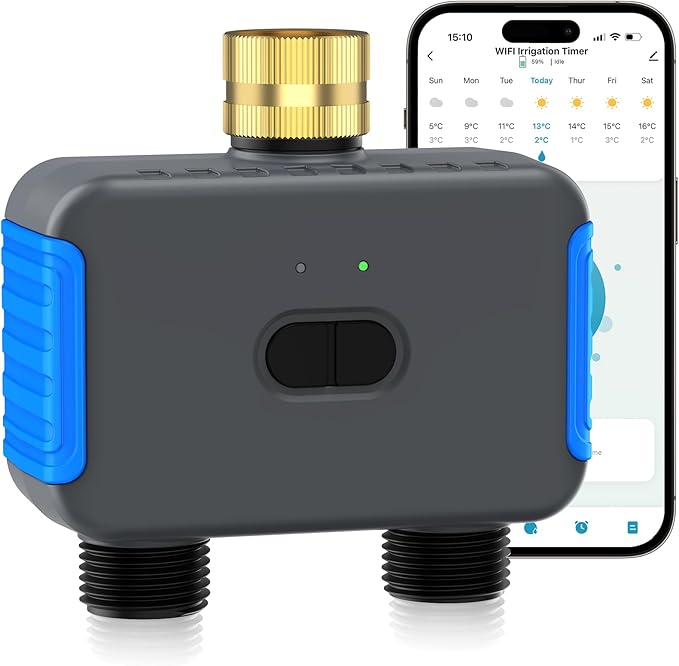 WiFi Sprinkler Timer, Smart Bluetooth Hose Timers, Water Timer for Garden Hose with APP, Digital Automatic Irrigation System Compatible with Alexa Google, for Outdoor Garden Lawn, 2 Outlet