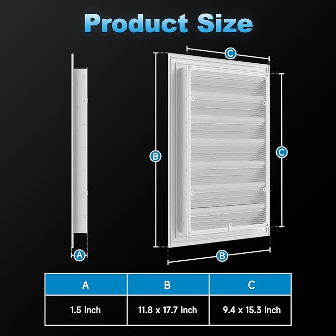 12" X 18" Gable Vents, Hon&Guan Aluminum Alloy Attic Vent with Removable Filter Mesh for Houses Door Vents for Exterior Doors [Vent Opening: 9.4” x 15.3”], White