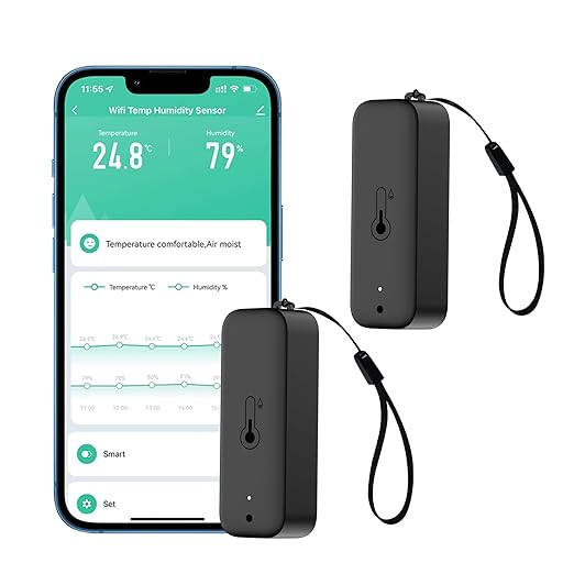 Wi-Fi Smart Thermometer Hygrometer: Wireless Temperature Humidity Sensor with App Alerts, Data Storage Export, Waterproof Remote Monitor for Cellar Greenhouse, Compatible with Alexa (2 Pack)
