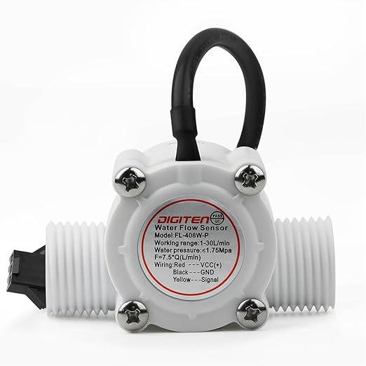 DIGITEN FL-408W-P 1/2 Inch Water Flow Meter with BSP Thread Hall Sensor Switch, Waterproof Flow Meter Counter for 1-30L/min, POM Material White