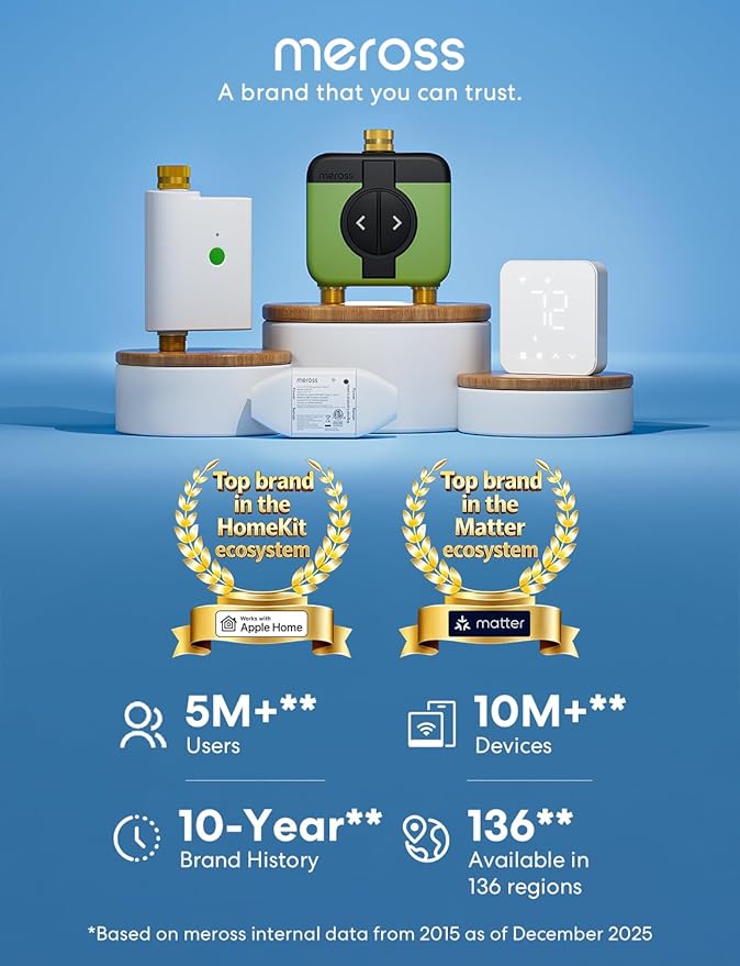 meross WiFi Water Timer for Garden Hose, Smart Hose Timer with Brass Inlet & Outet, WiFi Sprinkler Valve Work with Alexa & Google Assistant, Smart Rain Skip for Lawn, Garden & Yard