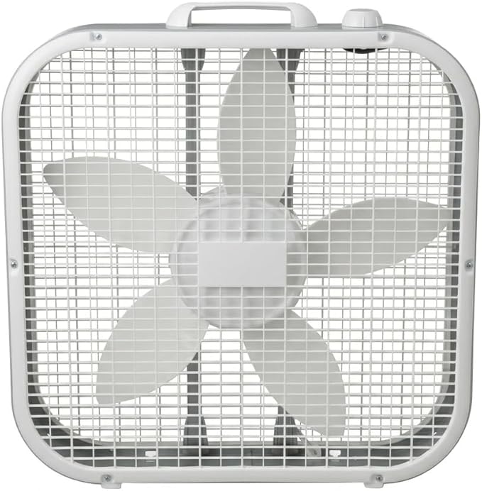 20-Inch Box Fan with Weather-Resistant Motor, 3-Speed Floor and Window Cooling Fan with Plastic Frame, Portable Carry Handle, 72-Inch Cord for Bedroom, Garage, Dorm, White