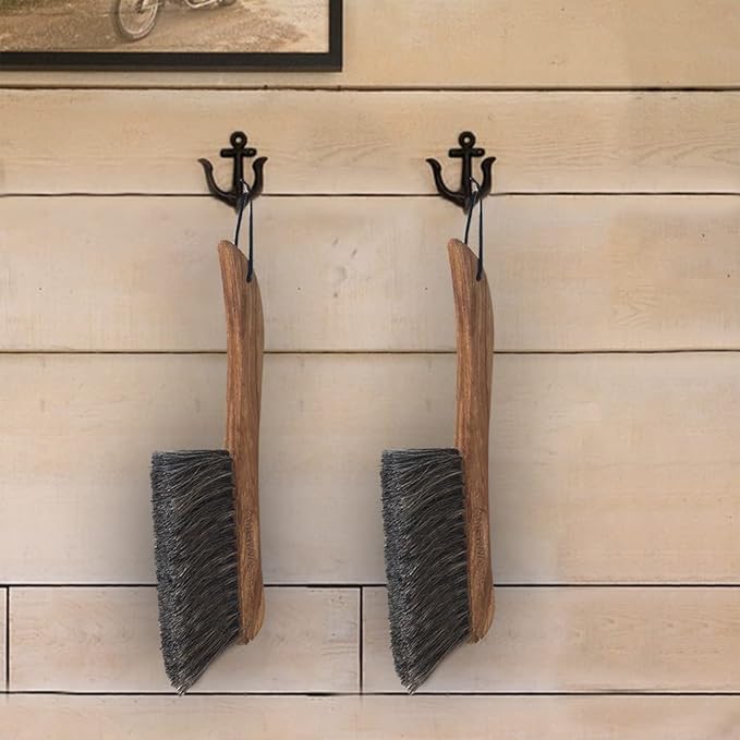 AMERWASH PLUS Counter Brush for Furniture, Drafting, Patio, Bed, Fireplace, Woodworking Cleaning, Horsehair Bristles Duster Wooden Handle Shop Brush, Hand Broom Brush - 2 Pack