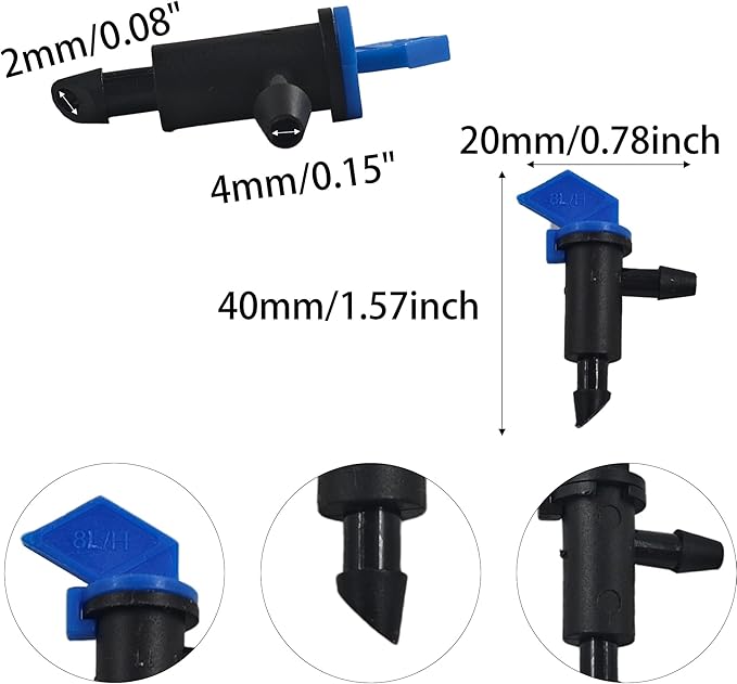 80Pcs 2GPH Drip Emitter Garden Flag Irrigation Drippers, 8L/H Sprinkler System Parts for 4/7mm Tubing, Adjustable Flow for Trees, Shrubs, Lawn, Vegetable Gardens, Blue