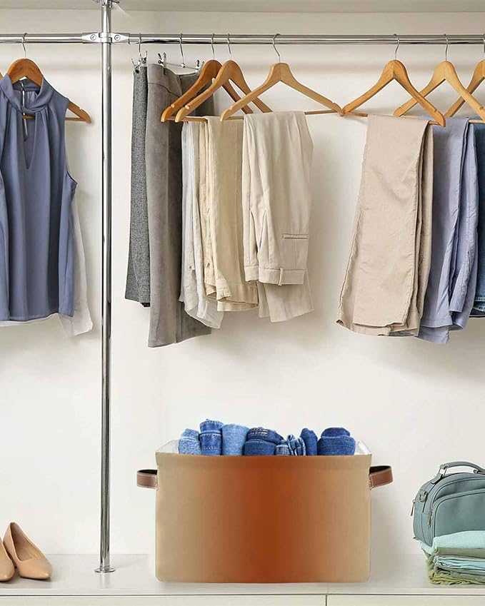 Burnt Orange Grey Ombre Storage Bins Cubes Waterproof Cloth Storage Basket,Farmhouse Gradient Minimalist Foldable Storage Bags for Shelf Clothes Storages Organizers with Handles 15x11x9.5 in 1PCS