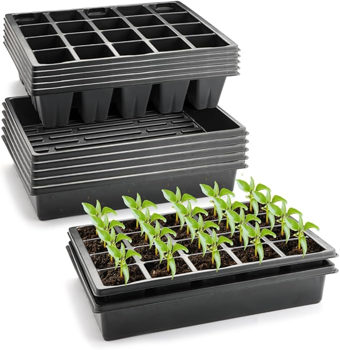 RooTrimmer 2.5 inch Square Pots 3.5 inch Deep 20 Cell Seedling Trays with Water Collection Nursery Trays (15"x11"x3") for Seeds Starting and Transplanting(5 Sets)