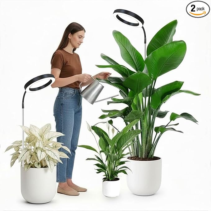 Grow Light for Indoor Plants, 6.3" Full Spectrum LED Plant Grow Light, 11.8-63in Height Adjustable Growing Lamp with Auto Timer 3H/9H/12H, 10 Dimmable Levels (Black 2 Pack)