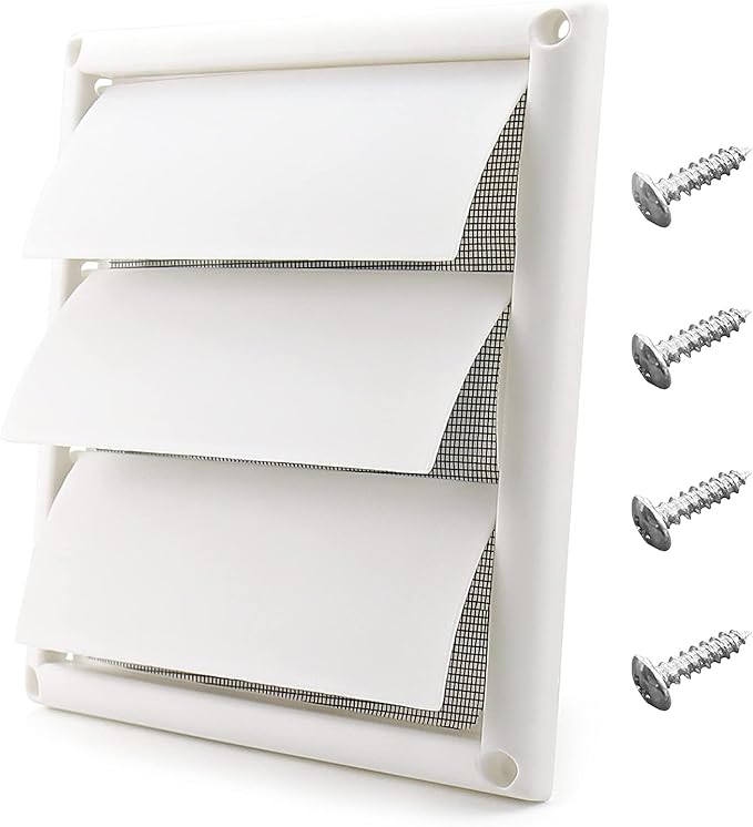 Funmit 6" Louvered Vent Cover 8" x 8" Oversize Outside Dimensions for 6 inches Dia Exterior Wall Vent Hood Outlet Airflow Vent Dryer Air Vent (White)