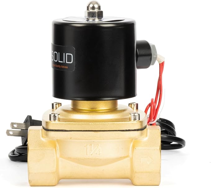 U.S. Solid Smart WiFi Brass Solenoid Valve, 1-1/4", 110V AC, Normally Closed, App Remote Control for Water Systems & Automation