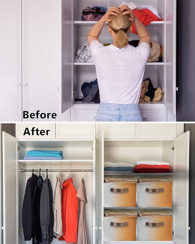 Dark Burnt Orange Grey Ombre Storage Bins Cubes Waterproof Cloth Storage Basket,Farmhouse Gradient Minimalist Foldable Storage Bags for Shelf Clothes Storages Organizers with Handles 15x11x9.5 in 2PCS