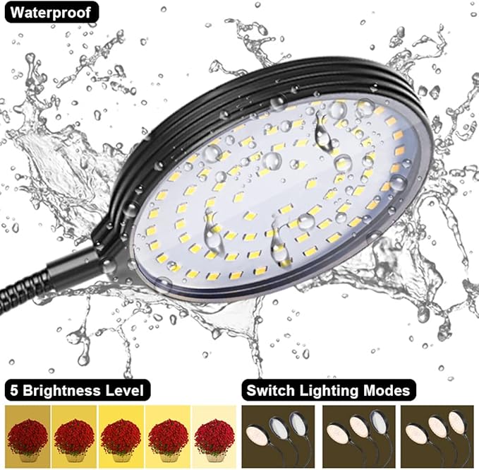 Grow Light 60W Sunlike Full Spectrum LED Plant Grow Lights with Timer Auto On/Off 4/8/12H Waterproof Grow Lamp for Indoor Plants, 5 Dimmable Levels, Adjustable Gooseneck