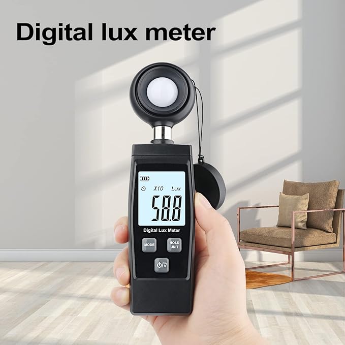 Light Meter, XRCLIF Handheld Lux Meter for Ambient Light Intensity Monitoring, Digital Photometer Range up to 200,000 Lux, Photo Illuminance Sensor with MAX/MIN Data Hold for Grow Plants Led