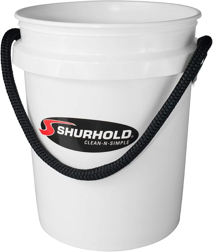 Shurhold World’s Best Rope Handle Bucket - Tough Molded Plastic with Leak-Free Design, Even Weight Distribution & Built for Heavy-Duty Use - 5g - White