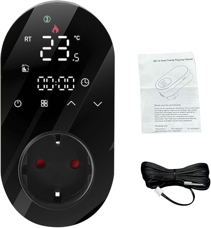 Luocute Smart WiFi Plug in Thermostat APP Remote Voice Control Energy Saving Mode Compatible with Electric Heating Equipment for Home Greenhouse Reptile Enclosure (Black)