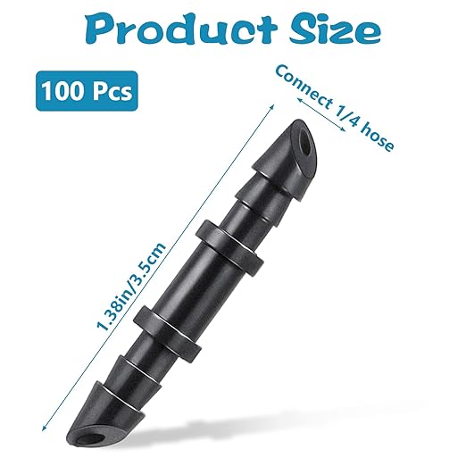 1/4 Drip Irrigation Fittings Kit, 100 Pieces Barbed Connectors Drip System Parts Drips Hose Repair Kit Coupling Tubing Fittings for Garden Flower Pot Lawn