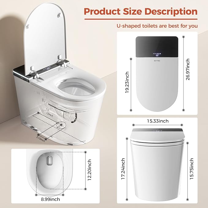 Smart Toilet with Bidet Built in,One Piece Japanese Toilet for Bathroom with Remote Control,Modern Elongated Toilet with heated toilet seat,bidet warm water,Auto Open/Close Lid