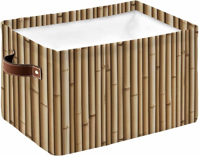 Country Farmhouse Storage Bins Cubes Waterproof Cloth Storage Basket,Vintage Plants Lines Pattern Brown Foldable Storage Bags for Shelf Clothes Storages Organizers with Handles 15x11x9.5 in 1PCS