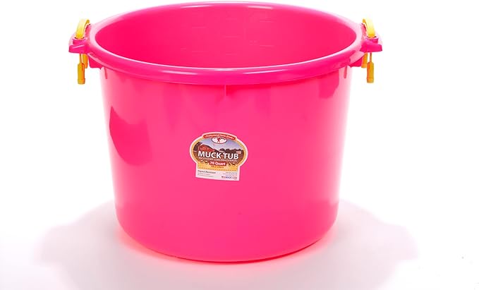 Little Giant® Plastic Muck Tub | Durable & Versatile Utility Bucket with Handles | Muck Bucket | Durable Handles | 70 Quart | Hot Pink