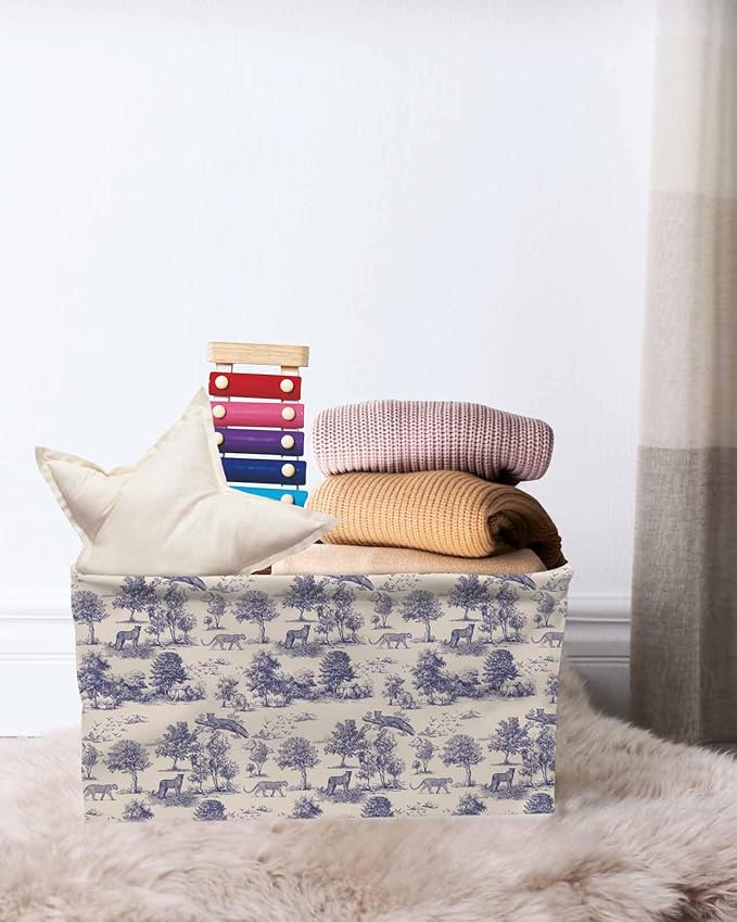 Tiger Leopard Storage Bins Cubes Waterproof Cloth Storage Basket, Farmhouse Retro Nature Forest Trees Animals Foldable Storage Bags for Shelf Closet Clothes Organizers with Handles 15x11x9.5 in 1PCS