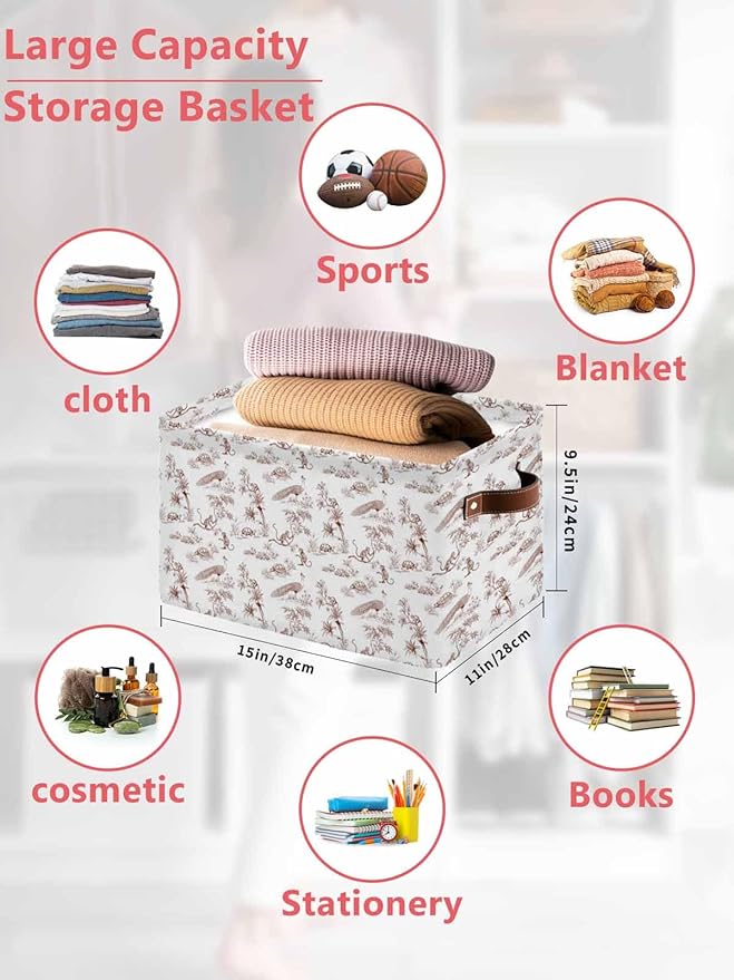 Farmhouse Monkey Storage Bins Cubes Waterproof Cloth Storage Basket,Vintage Brown Plants Rustic Turtles Peacock Foldable Storage Bags for Shelf Closet Clothes Organizers with Handles 15x11x9.5 in 2PCS