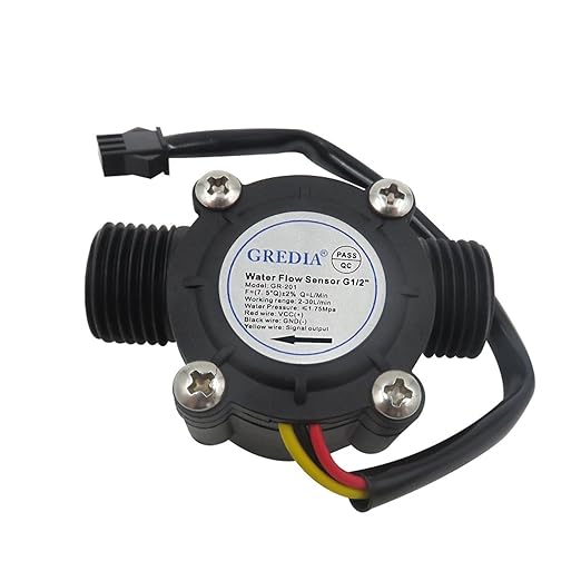 1/2" Water Flow Sensor Food-Grade Switch Hall Effect Flowmeter Fluid Meter Counter 1-30L/min (Pack of 2）