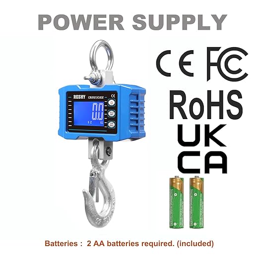 RESHY Digital Crane Scale 2200lb/1000Kg Digital Hanging Scale Industrial Heavy Duty Crane Scale for Farm,Deer,Livestock,Factory,Construction,Hunting CE Certified