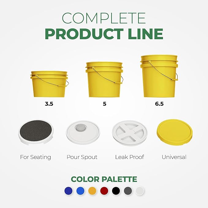 EconoHome 5-Gallon Yellow Bucket Pail Container with Lid | Metal Handles with Plastic Grip for Easy Carrying | Easy Stack and Store | Heavy-Duty Extra Durable | Food Grade | BPA Free - 3 Pack