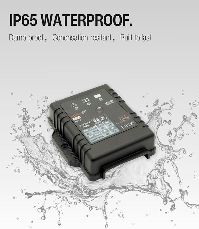 LNEX Solar Charge Controller Waterproof 8A, 12V Mini Solar Panel Battery Intelligent Regulator with LED Indicator for LiFePO4,AGM, Gel, Flooded and Lithium Battery