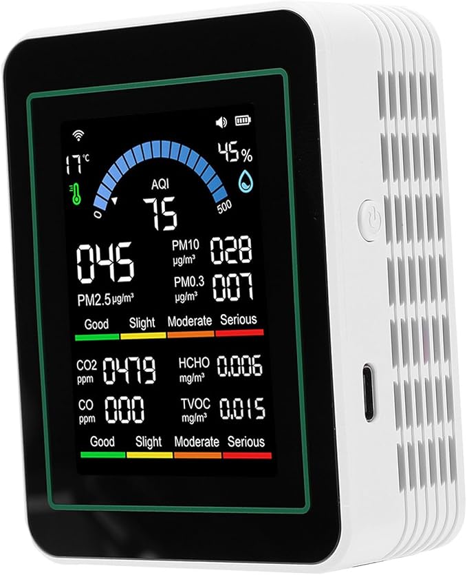 10 in 1 WiFi Air Quality Meter, CO2 TVOC HCHO PM2.5 PM10 PM0.3 Detector, Indoor Air Monitor with APP Control, Ideal for Smart Home & Indoor Testing
