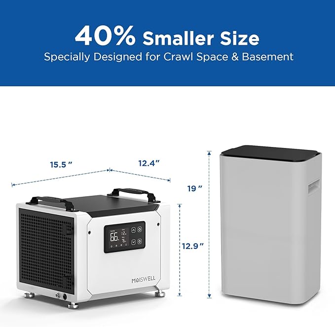 70 Pints Commercial Dehumidifier with Drain Hose, Compact Crawl Space Dehumidifiers for Basement and Home, Energy Star Certified, Automatic Defrost | MOISWELL Defender ME-7