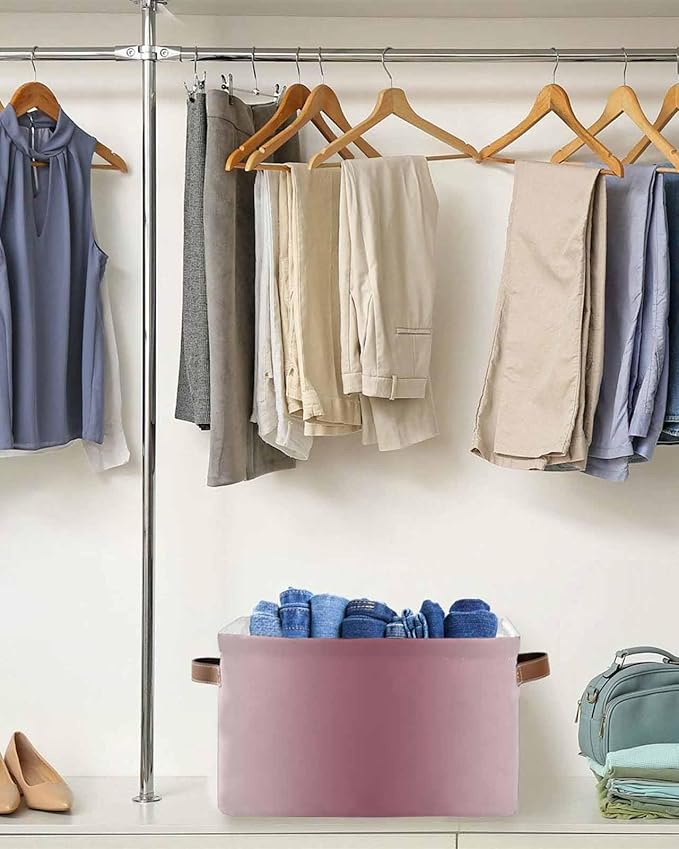 Pink Grey Ombre Storage Bins Cubes Waterproof Cloth Storage Basket, Farmhouse Gradient Minimalist Foldable Storage Bags for Shelf Closet Clothes Storages Organizers with Handles 15x11x9.5 in 1PCS