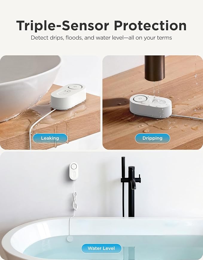GoveeLife Water Leak Detector 1s with 4.92 ft Sensor Cable, Water Sensor with 105dB Adjustable Alarm, 5-Year Battery Life, IP67 Waterproof, Suitable for Homes & Basements