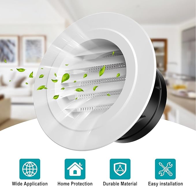 HG Power Soffit Vents 4 Inch - 8 Pack White ABS Louvered Round Exhaust Vent with Built-in Screen Mesh - for Exhaust Fan, Dryer Vent, HVAC Ducting, Bathroom, Kitchen, Garage & Attic Ventilation