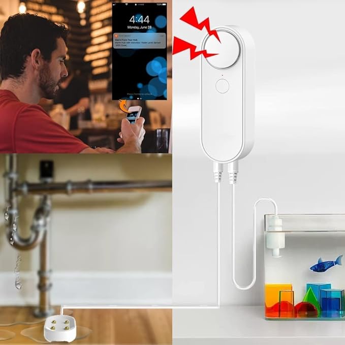 WiFi Water Leak / Water Level 2 in 1 Detector, Smart Water Sensor Alarms, Detached 16.4FT Dual Detection Line, Left and Right Dual Alarms, Remote App Monitoring, Dual Alerts, AAA Battery Powered