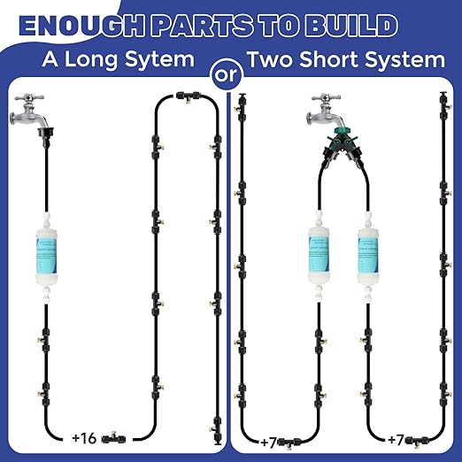 Maotong 100FT Mister for Outside Patio Misting Cooling System, 100FT (30M) Misting Line+32 Brass Mist Nozzles+Water Filter, Outdoor Mister System for Garden Greenhouse Trampoline Waterparke