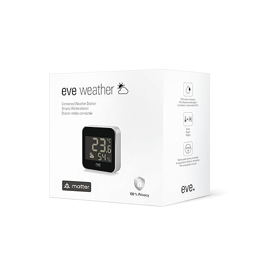 Eve Weather (Matter) – Smart Weather Station for Temperature, Humidity, Weather Trend, IPX4 Water Resistance, Display, Wireless, Siri Voice Access, Requires Thread Border Router