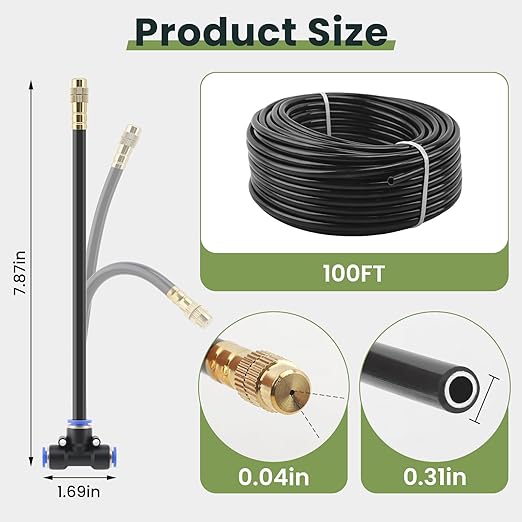 Automatic Drip Irrigation Kits - Garden Watering System with 360° Bendable Spray Adjustable Copper Atomizing Nozzles for Yard, Lawn, Raised Bed, Greenhouse, Potted Plants (24 Nozzles, 100FT Hose)