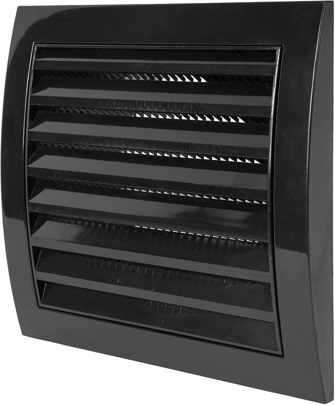 Vent Systems 4” Inch Black Plastic Exterior Vent Hood Cap – Heavy-Duty Louvered Cover with Protective Mesh Screen – HVAC Exhaust Grille for Home Office Garage Outdoor Wall Applications