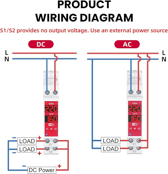 WiFi Temperature Humidity Sensor DIN Rail Mount WALFRONT Smart Switch Real Time Monitoring 24/7 for Incubators Breeding Farms