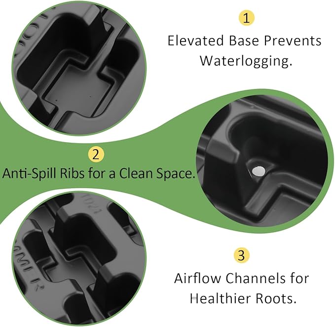 RooTrimmer 5 Pack 24 Cell Nursery Pots Trays with 2.8 inch (7CM) Square Nursery Pots 120pcs (Black), Plastic Seed Starter Tray with Drain Holes for Carrying and Holding Plant Pot(17"x11"x1.6")