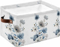 Blue Grey Floral Storage Bins Cubes Waterproof Cloth Storage Basket, Watercolor Flowers Farmhouse Foldable Storage Bags for Shelf Closet Clothes Organizers with Handles 15x11x9.5 in 1PCS