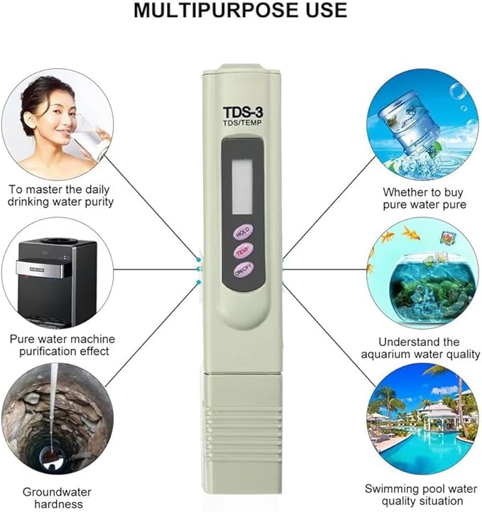 Digital TDS Meter Water Tester, PPM Water Quality Tester Measuring Range 0-9999ppm, Ideal for Drinking Water, Swimming Pool, Aquariums, Hydroponics (12, Grey)