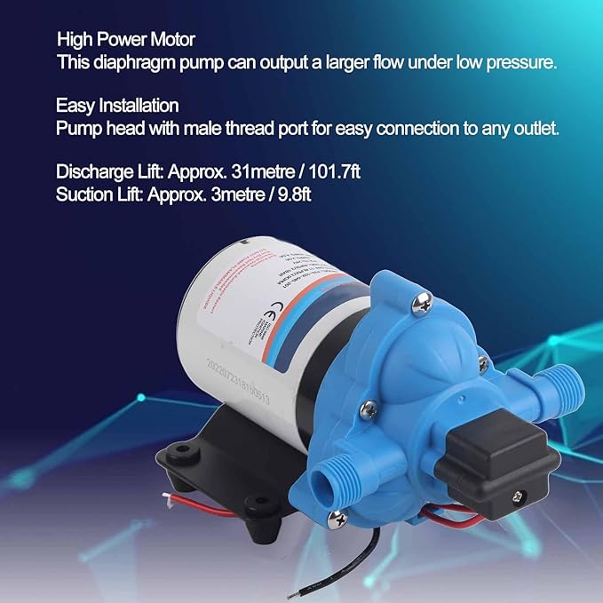 Electric Diaphragm Water Pump 12V 24V DC Self Priming 3.0GPM High Pressure Sprayer Pump for Car Wash Garden Irrigation Boat Household Water Booster System (F33-102-045-201 (24V))
