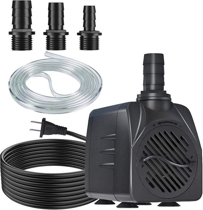 SongLong 400GPH 10ft Power Cord Submersible Pump with Tubing, Over Heating Protection Water Pump with 6.5ft Lift for Fountains, Aquariums & Hydroponics.