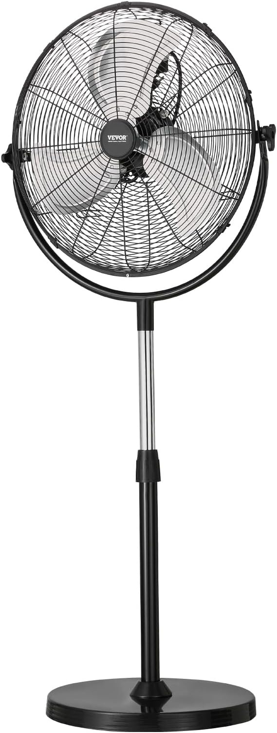 VEVOR Industrial Pedestal Fan, 20 Inch Standing Fan with 46.9 to 59.6 Inches Adjustable Height, Floor Fans with 3 Adjustable Speeds, High Power Room Fans for Office, Black