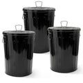 Plexon 20 Gallon Metal Trash Can with Lid Outdoor Large Trash Bin Steel Garbage Can for Garage Patio Farmhouse Bucket Bird Seed Storage Can Heavy Duty Round Container, Black 3 Pack
