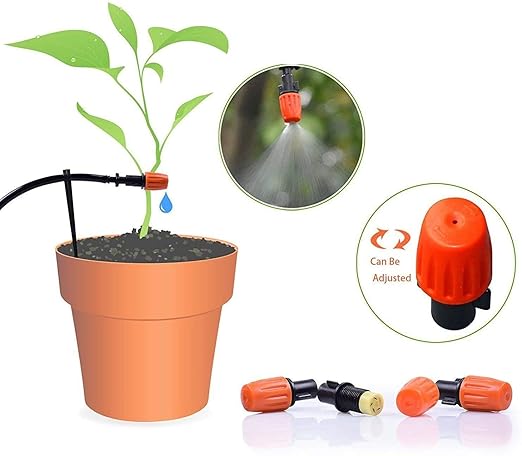MSDADA Greenhouse Drip Irrigation Kit, 50ft Garden Automatic Irrigation System, 1/4" Blank Distribution Tubing Hose Adjustable Nozzle, Plant Watering System for Garden, Patio, Flower Bed, Lawn